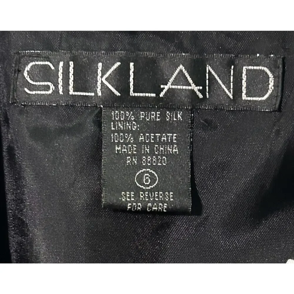 Silkland Pure Silk Floral Print Black & White Jacket / Blazer Size 6
